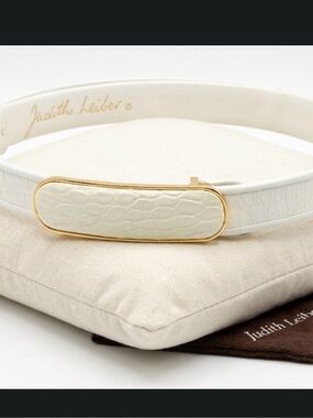 Judith Leiber Vintage White Alligator Texture Belt with Gold Buckle